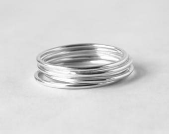 Five Smooth Stacking Rings in Sterling Silver