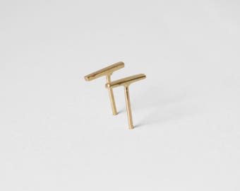 SOLID 18k Gold Bar Earring Studs