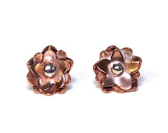 Small Flower Stud Earrings in Copper