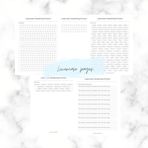 Puede incluir: Tres hojas de trabajo imprimibles para practicar la escritura de letras min&uacute;sculas. Cada hoja de trabajo presenta un conjunto diferente de letras min&uacute;sculas y palabras para practicar.