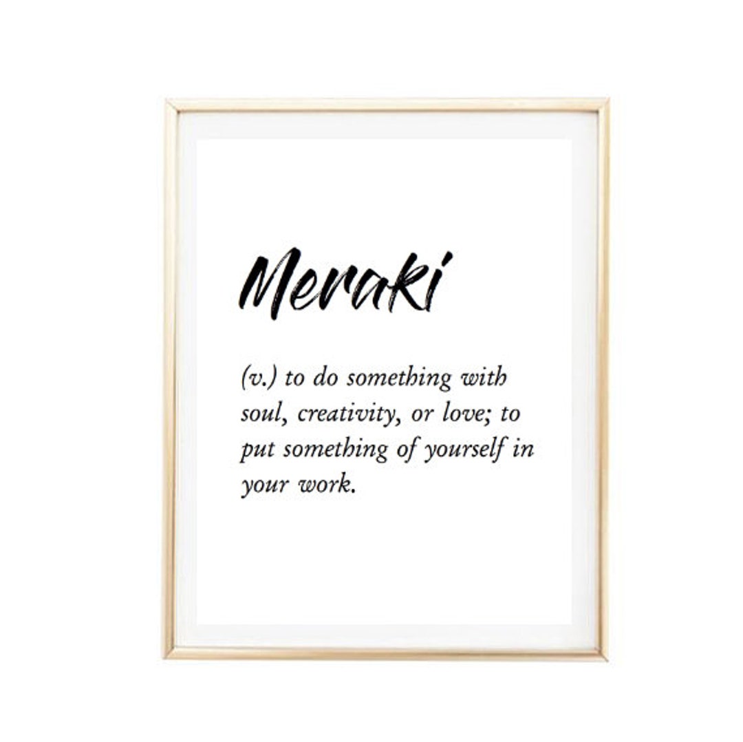 Meraki Watercolor design map quote definiton Wood Print by Vivid