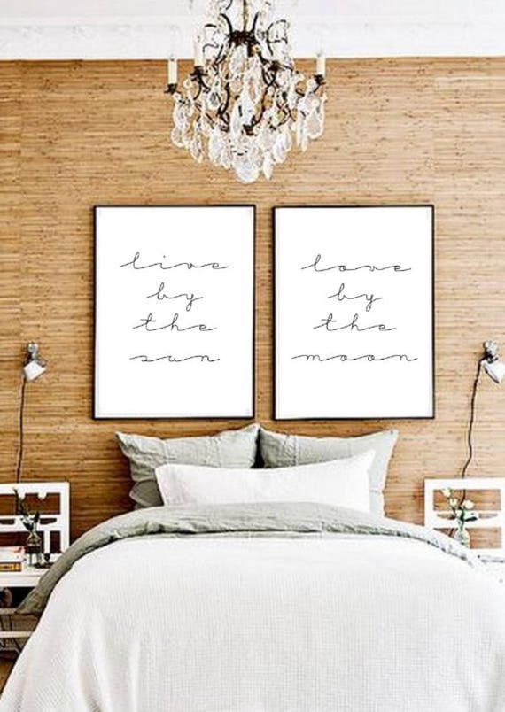 11x14 Set Of Two Live By The Sun Love By The Moon Typographic Print Drawing Wall Decor Quotes Bedroom Poster Tumblr Room Decor Poster