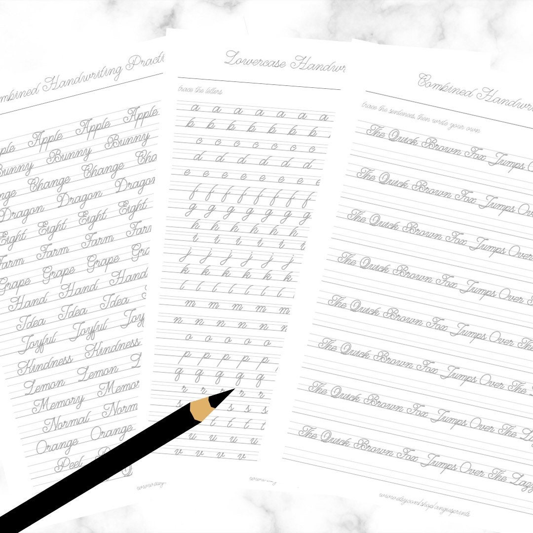 printable cursive handwriting worksheets 10 pages middle etsy canada