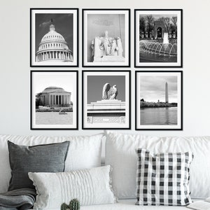Washington DC Print, Black and White Photography Set, Set of 6 Vertical prints, Washington DC Wall Art,  Photo Collection, Pastel DC Prints