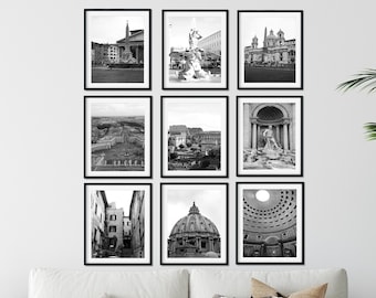 Rome Italy Wall Art Prints, Black and White Photography, Gallery Wall Set, 5x7 8x10 11x14 Art Prints, Travel Decor, Set of 9 Prints