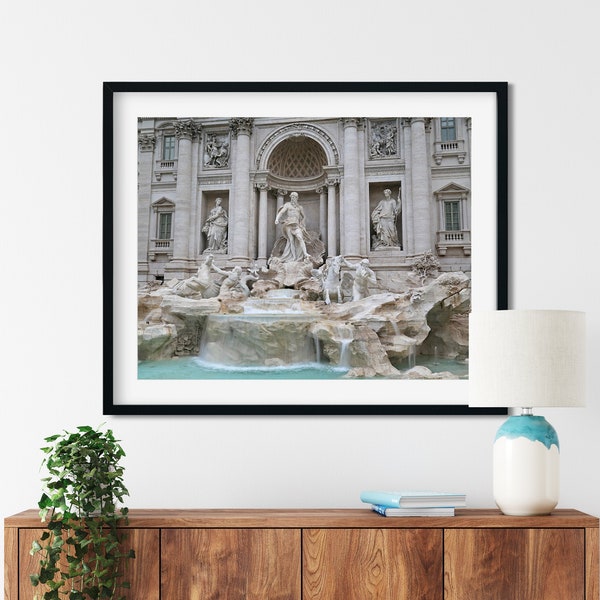 Trevi Fountain Photography, Black and White Trevi Art, Water Fountain Decor, Rome Print, Italy Photo, Italian Wall Art,  European City Art