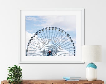 Texas Photography, Dallas Ferris Wheel, City Art, Texas Wall Decor, Travel Photography, Dallas Photo Print, Texas City Wall Art, Blue Decor