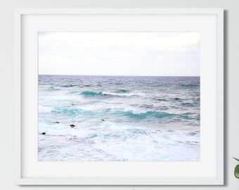 Ocean Photography Wall Art Print, Blue Wall Art, Ocean Horizon, Tranquil Print, Small Picture Beach Art Print Blue White Art Ocean Waves Art