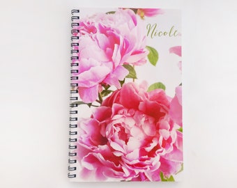 Name Notebook, Personalize Notebook, Spiral Notebook, Name Journal, Personalized Gift for Women, Peonies Notebook, Personalized Journal