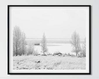 Winter Landscape Print, White Home Decor, Winter Trees, Winter Print, Horizontal Print, Black and White Photography Black and White Wall Art