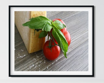 Italian Kitchen Wall Art, Food Photography, Kitchen Art, Italy Kitchen, Food Still Life, Italian Kitchen Print, Tomato Basil Art Print