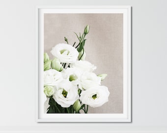 White Flower Photography Print, Floral Still Life, Botanical Print, Neutral Wall Art, Bedroom Decor, Bathroom Decor, Photography Print