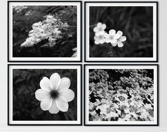 Flower Photography, Black and white Prints, Flower Photo Set, Set of 4 Floral Photos, Nature home decor, Botanical prints, Floral print,