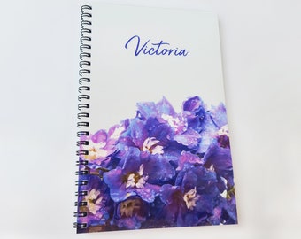 Personalized Notebook, Name Notebook, Spiral Notebook Lined Notebook Blue Flower Journal Personalized Gift for Women Blank Notebook