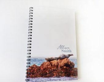 Seal Journal, Cute Notebook, Large Notebook, Personalized Notebook, Seal Animal, Spiral Notebook, Personalized journal for Girls