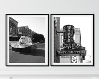 Western Art Prints, Black and White Art Print Set of 2 Western Decor for Home Southwestern Cowboy Art Texas Home Decor Dallas Print Hat Boot