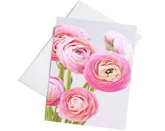 Pink Flowers Note Cards, Notecard Set with Envelopes, Set of 8 Notecards, Blank Cards, Floral Note Cards, Pretty Folded Stationery