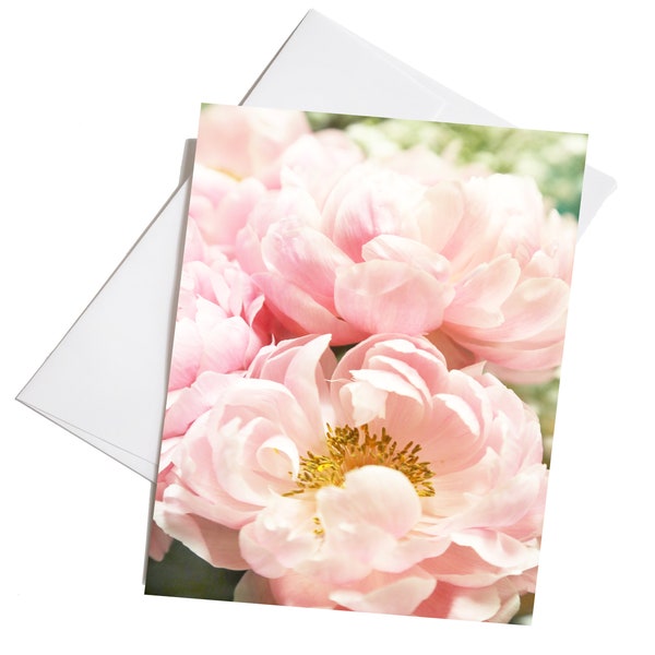 Pink Peonies Flowers Note Cards, Notecard Set with Envelopes, Set of 8 Notecards, Blank Cards, Peony Note Cards, Pretty Folded Stationery