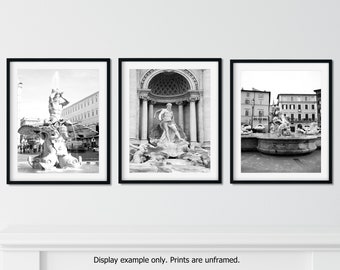 Rome Wall Art Print Set, Black and White Photography, Italy, Travel Decor, Set of 3 Prints, Gallery Wall, Trevi Fountain, Rome Fountains