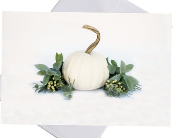 White Pumpkin Wildflowers Holiday Cards Set of 8 Blank Greeting Cards for Thanksgiving Halloween Fall Autumn Party Thank You Notecards