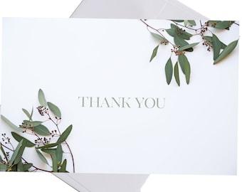 Modern Thank You Cards, Bridal Shower Thank You Card, Cards with Envelopes, Wedding Thank You Set of 10 Thank You Cards Eucalyptus Note Card