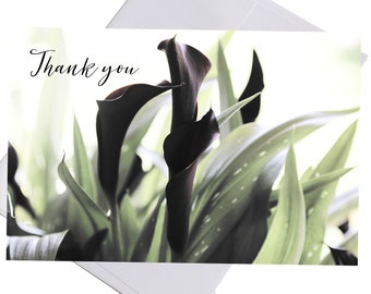 Modern Floral Thank You Cards, Bridal Shower Thank You Card, Note Cards with Envelopes, Wedding Thank You Black and White Set of 8 Notecards