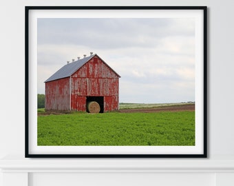 Primitive Red Barn Landscape Art, Fixer Upper Decor, Farmhouse Decor Wall Art, Rustic Home Decor, Farm Photography, Country Art, Field Art