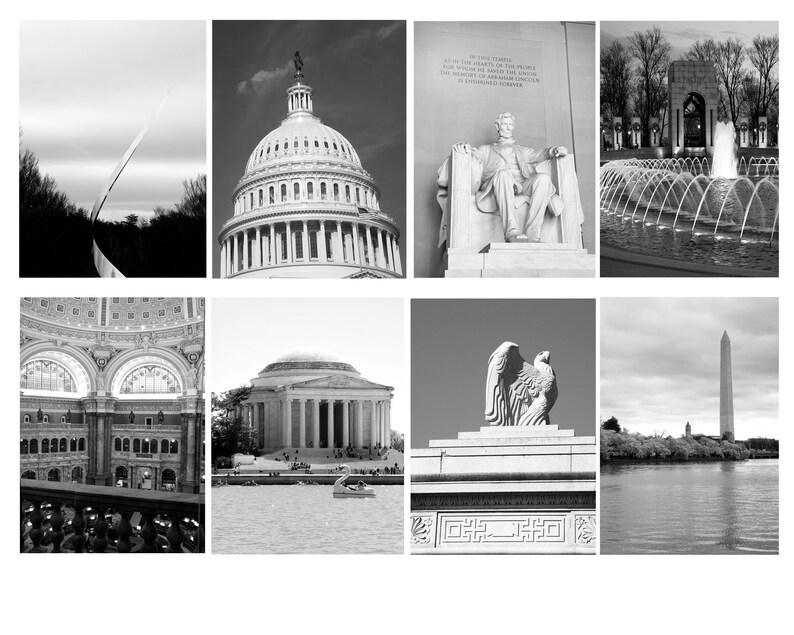Washington DC Wall Art Washington DC Print Set of 8 Vertical prints Black and White Photography Set Photo Collection B /& W DC Set