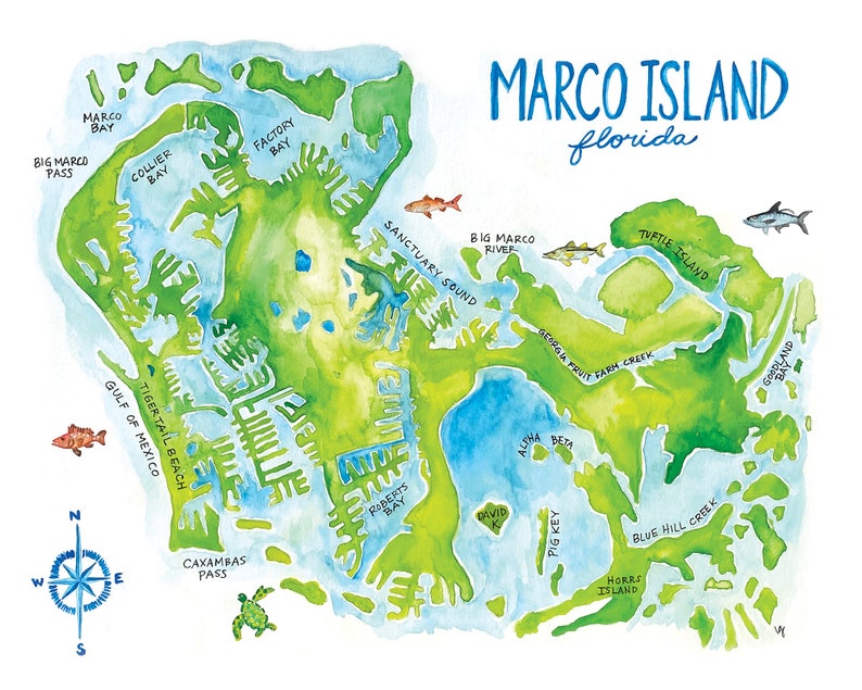Marco Island Map Etsy