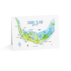 Cartes de voeux aquarelle Sanibel Island en vrac (10, 30 et 50 pièces)