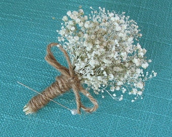 Dried Baby's Breath Boutonniere/ Men's Rustic Wedding Boutonniere/ Groom's Boutonniere/ Groomsmen Boutonniere