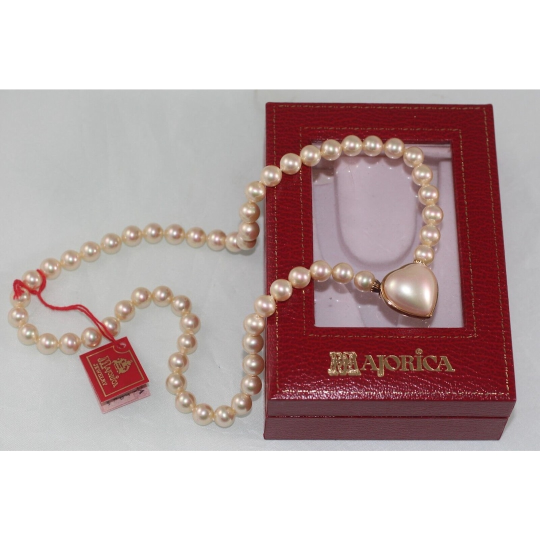 NIB 359 Vintage 925 Majorica Heart Clasp Pearl Necklace - Etsy