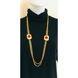 Fab! Vintage Couture Valentino Long Necklace Black Red Diamond Turns image 3