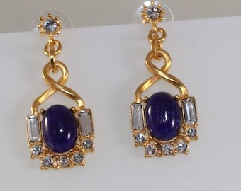 Fab! Vintage Gerard Yosca Signed Faux Sapphire Rhinestone Gold Tone