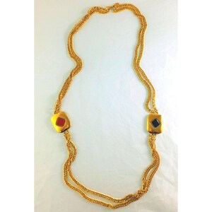 Fab! Vintage Couture Valentino Long Necklace Black Red Diamond Turns image 2