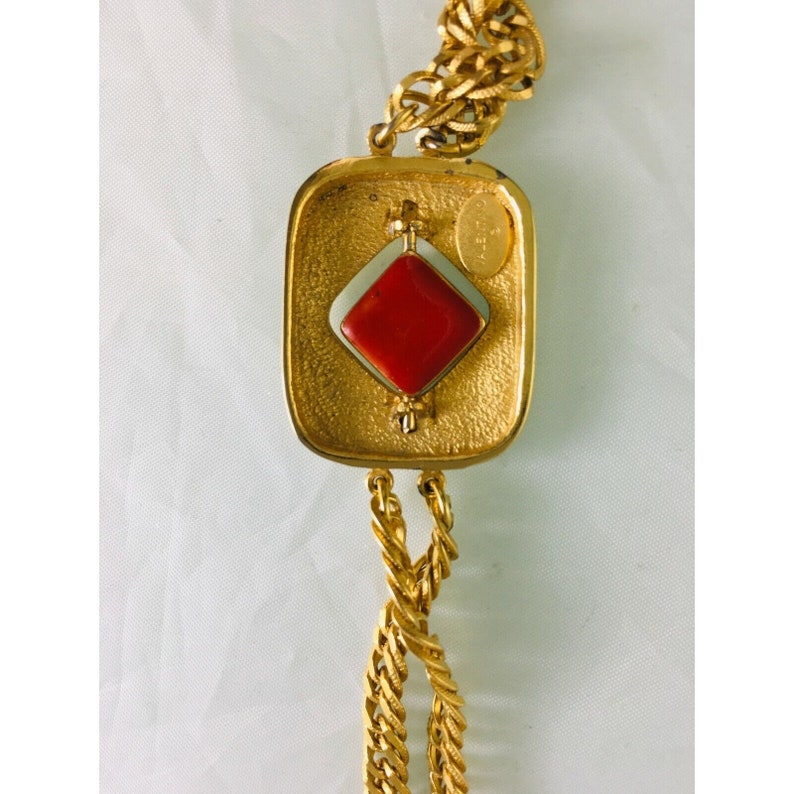 Fab! Vintage Couture Valentino Long Necklace Black Red Diamond Turns image 5