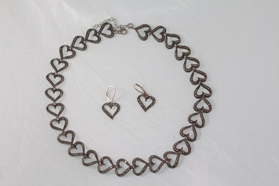 Marcasite Open Heart Sterling Silver Chain Link In
