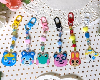 Animal Crossing Shrink Plastic Beaded Keychain Phone Charm Ione Blue Bear Lily Chow Bunnie Tia Kawaii Cute Handmade