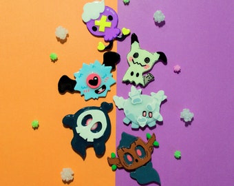 Ghost Pokemon Polymer Clay Pin Phantump Duskull Woobat Corsola Mimikyu Drifloon Halloween Spooky