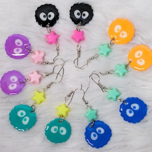 Pastel Dust Ball Earrings Dangle Anime Kawaii Cute