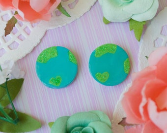 Earth Polymer Clay Pin Handmade Kawaii Cute Glitter Pastel