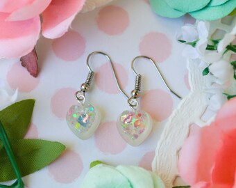 Glitter Heart Shaped Epoxy Resin Earrings Kawaii Cute Small Dangle