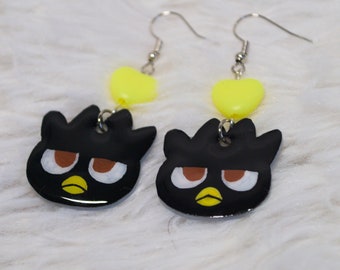 B Grade Grumpy Penguin Shrink Plastic Dangle Earrings Cute Kawaii