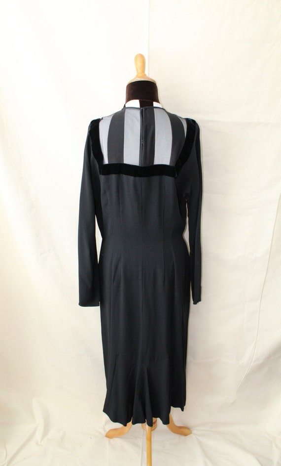 1950s Black Dress Illusion Neckline | 50s Party D… - image 4