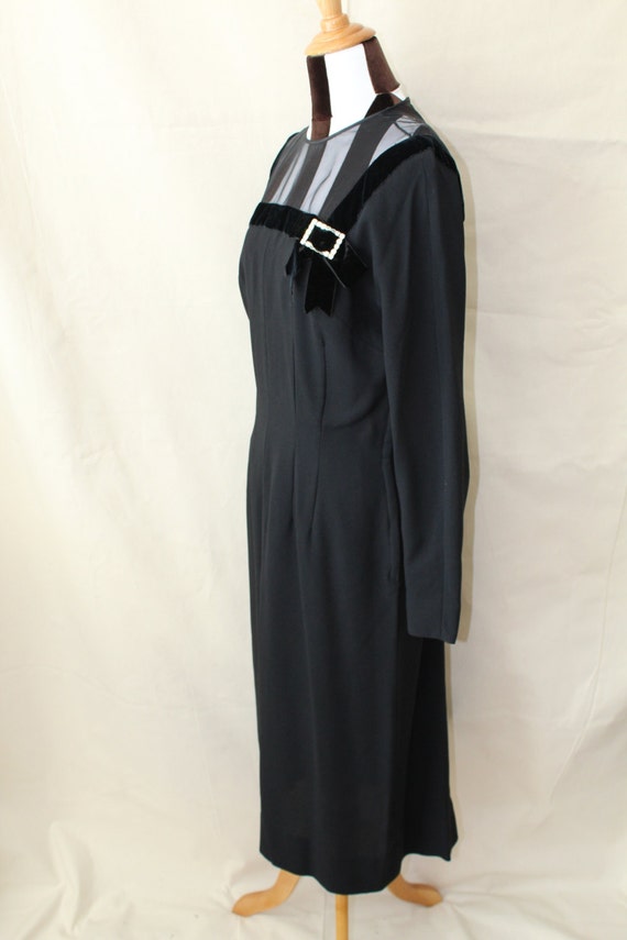1950s Black Dress Illusion Neckline | 50s Party D… - image 3