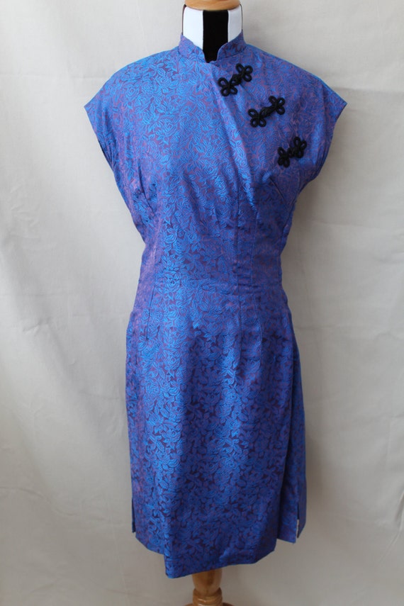 1940s Cheongsam Violet Silk Brocade Dress, 1950s … - image 2