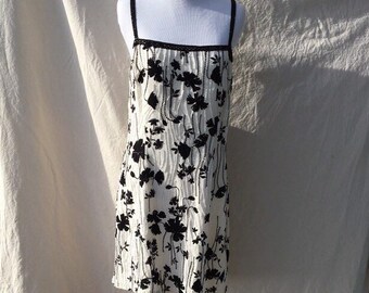 Vintage Silk Beaded Flapper Dress Black and White Oleg Cassini