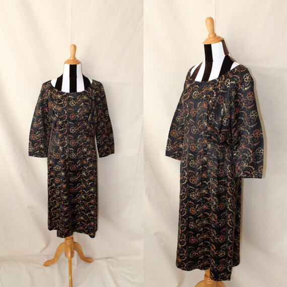 1950s Black Satin Party Dress | Copper and Gold Em