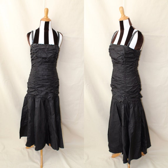 1980s Gunne Sax Black Drop Waist Dress with Sequi… - image 1