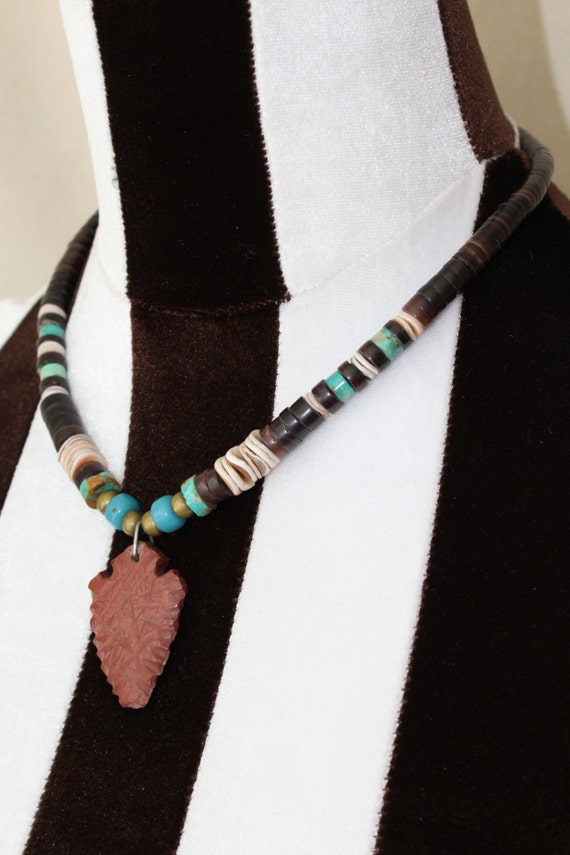 Vintage Beaded Arrowhead Necklace Blue, Black, Tur